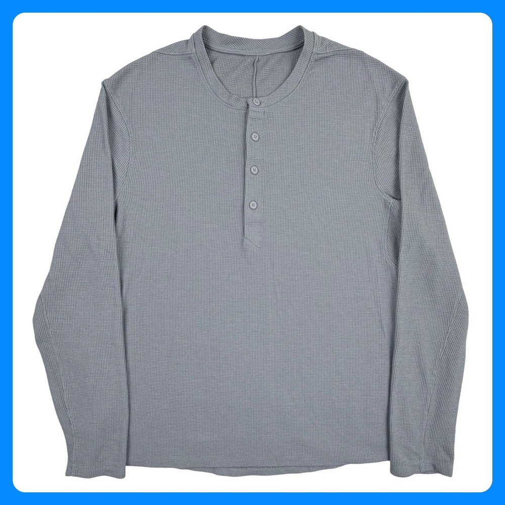 Lululemon Waffle Knit Henley Shirt Men XL Gray‎ Long Sleeve Pullover